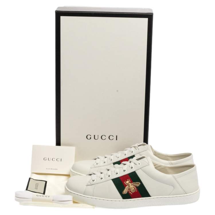 Pre Owned Gucci White Leather Ace Bee Embroidered Web Low Top Sneakers Size 40
