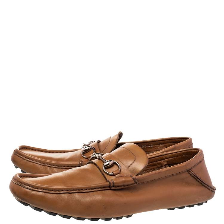 Pre Owned Gucci Brown Leather Horsebit Slip On Loafers Size 43