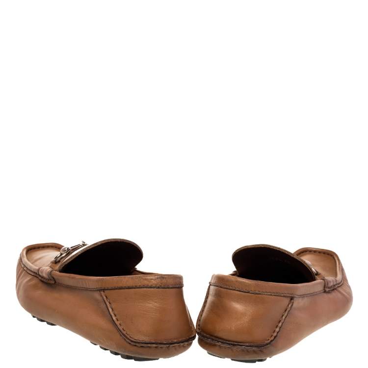 Pre Owned Gucci Brown Leather Horsebit Slip On Loafers Size 43