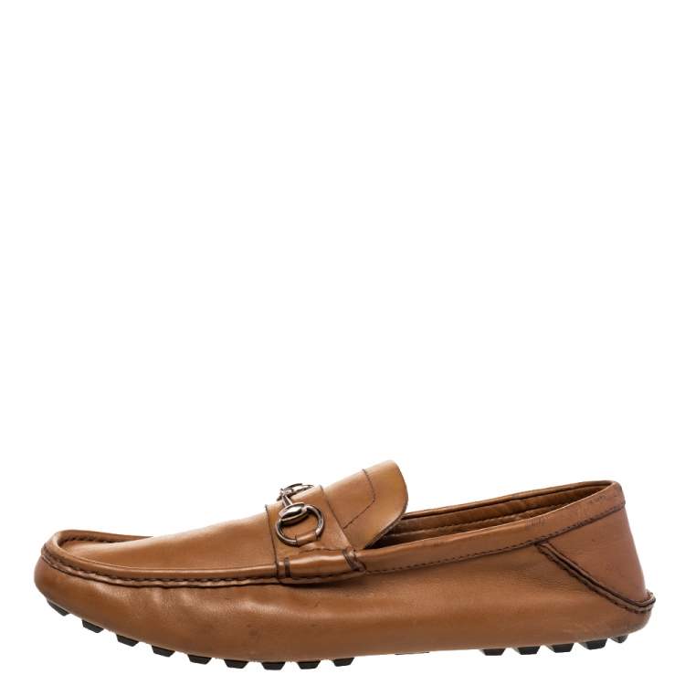 Pre Owned Gucci Brown Leather Horsebit Slip On Loafers Size 43