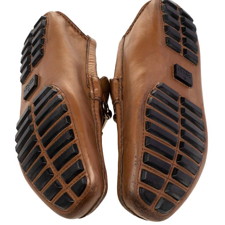 Pre Owned Gucci Brown Leather Horsebit Slip On Loafers Size 43