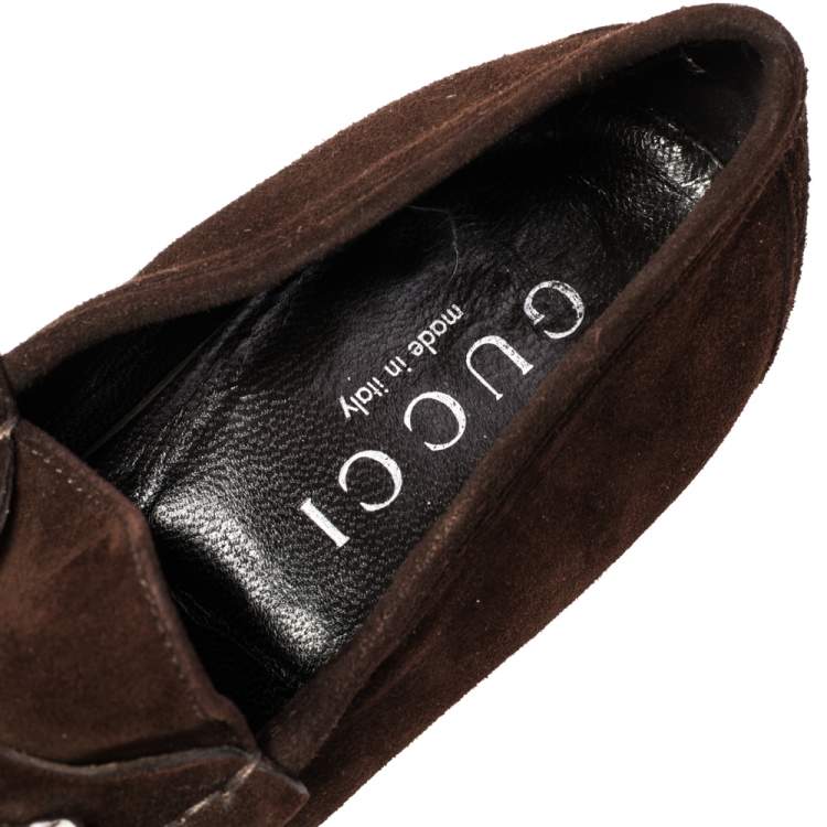 Pre Owned Gucci Dark Brown Suede Horsebit Loafers Size 42