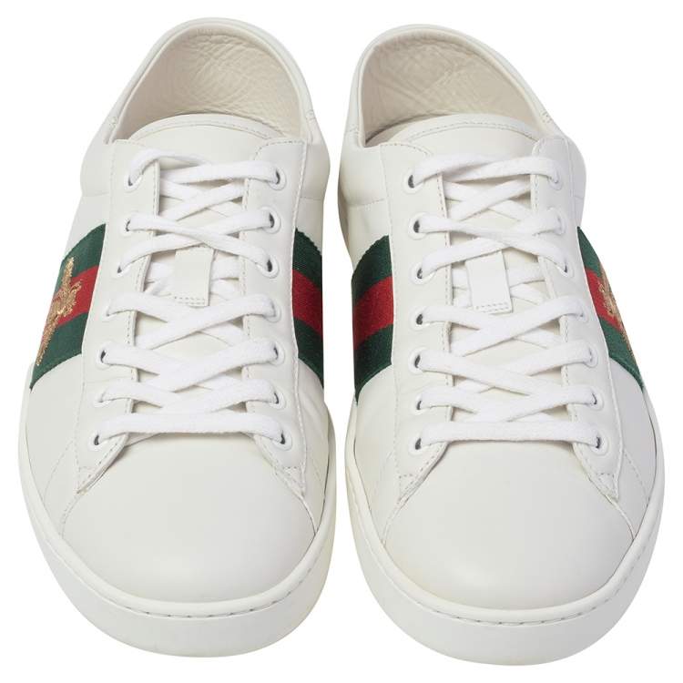 Pre Owned Gucci White Leather Ace Bee Low Top Sneakers Size 42.5