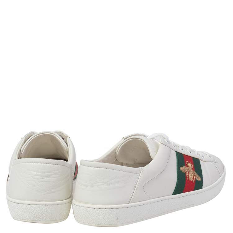 Pre Owned Gucci White Leather Ace Bee Low Top Sneakers Size 42.5