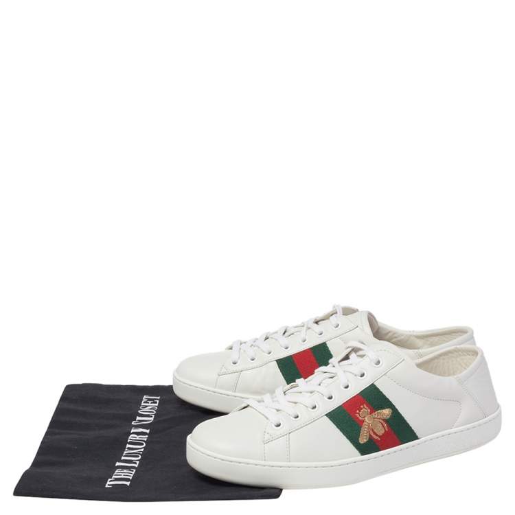 Pre Owned Gucci White Leather Ace Bee Low Top Sneakers Size 42.5