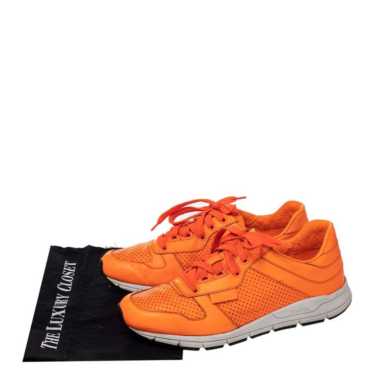 Pre Owned Gucci Orange Perforated Leather Low Top Sneakers Size 41