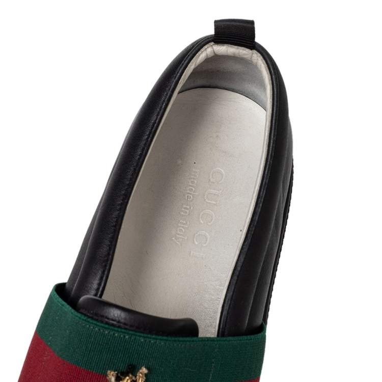 Pre Owned Gucci Black Leather Web and Bee Slip On Sneakers Size 45