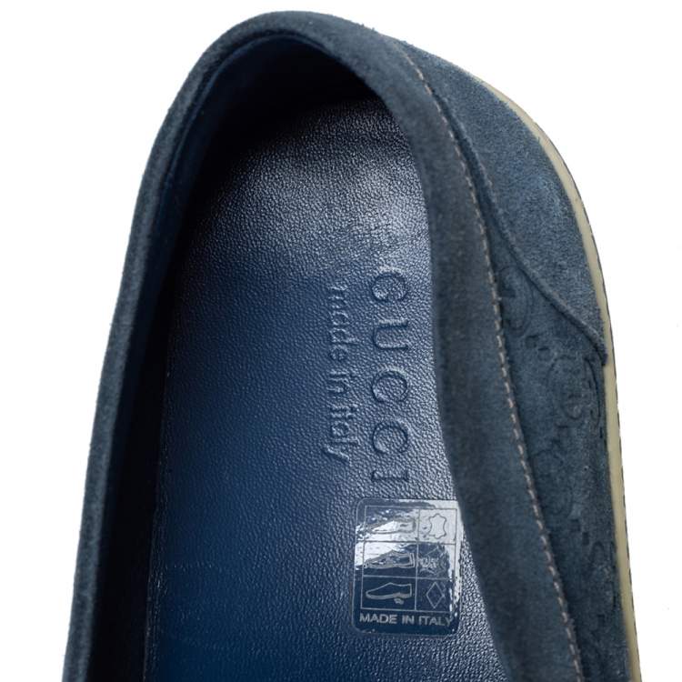 Pre Owned Gucci Blue Guccissima Suede Bamboo Icon Bit Slip On Sneakers Size 43.5