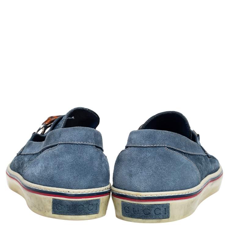 Pre Owned Gucci Blue Guccissima Suede Bamboo Icon Bit Slip On Sneakers Size 43.5