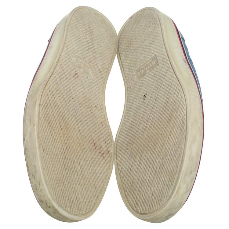 Pre Owned Gucci Blue Guccissima Suede Bamboo Icon Bit Slip On Sneakers Size 43.5