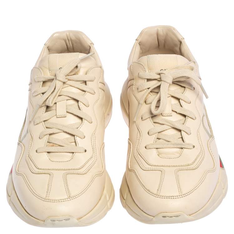 Pre Owned Gucci Cream Leather Rhyton Low Top Sneakers Size 42.5