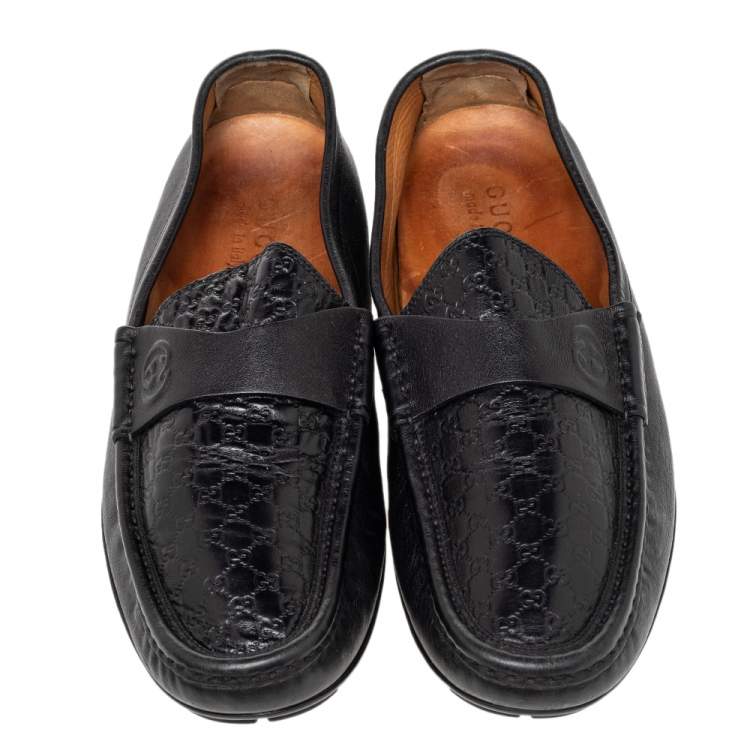 Pre Owned Gucci Black Guccissima Leather GG Slip On Loafers Size 43