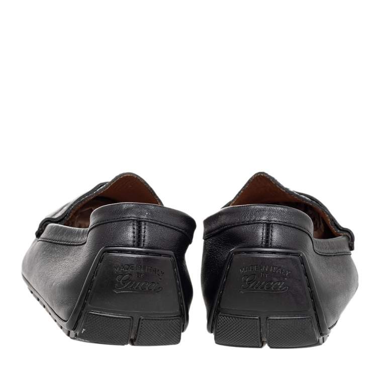 Pre Owned Gucci Black Guccissima Leather GG Slip On Loafers Size 43