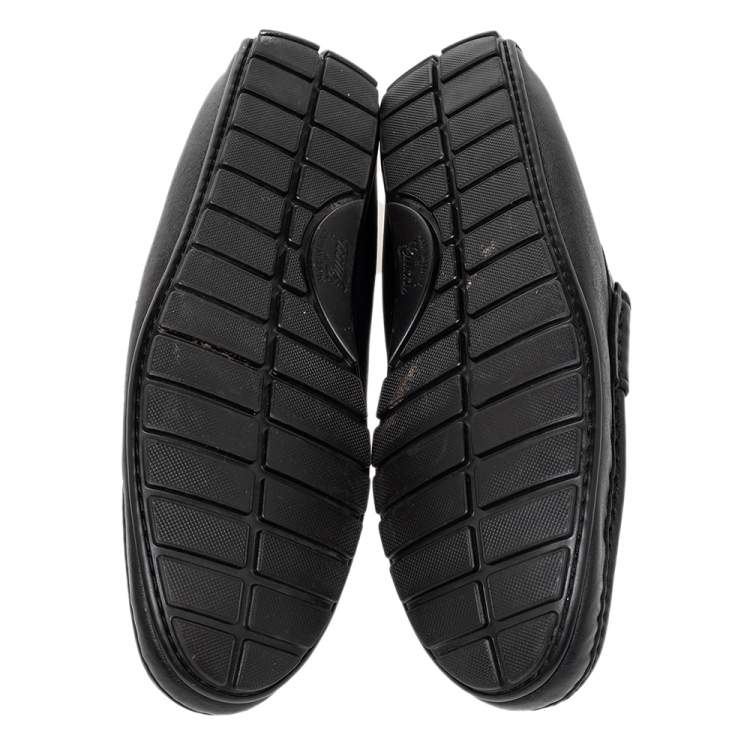 Pre Owned Gucci Black Guccissima Leather GG Slip On Loafers Size 43