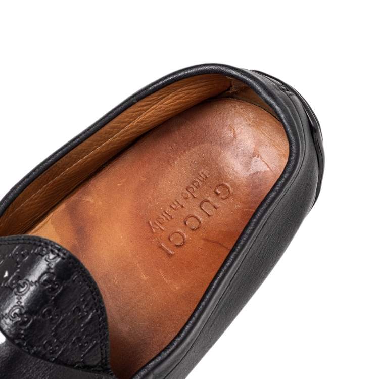 Pre Owned Gucci Black Guccissima Leather GG Slip On Loafers Size 43