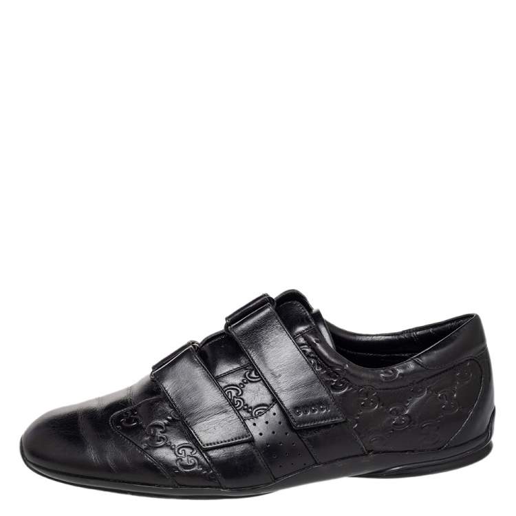 Pre Owned Gucci Black Guccissima Leather Velcro Low Top Sneakers Size 42.5