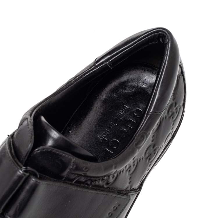 Pre Owned Gucci Black Guccissima Leather Velcro Low Top Sneakers Size 42.5