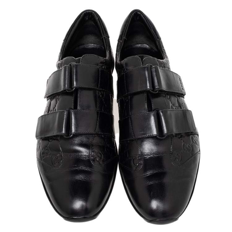 Pre Owned Gucci Black Guccissima Leather Velcro Low Top Sneakers Size 42.5