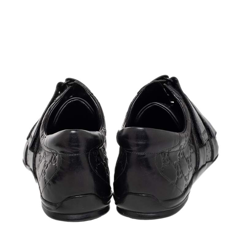 Pre Owned Gucci Black Guccissima Leather Velcro Low Top Sneakers Size 42.5