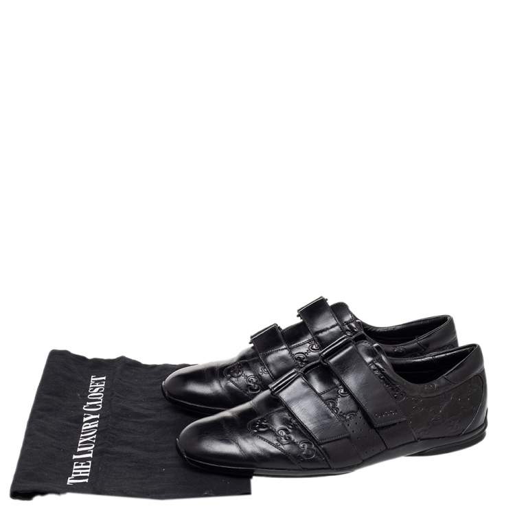 Pre Owned Gucci Black Guccissima Leather Velcro Low Top Sneakers Size 42.5