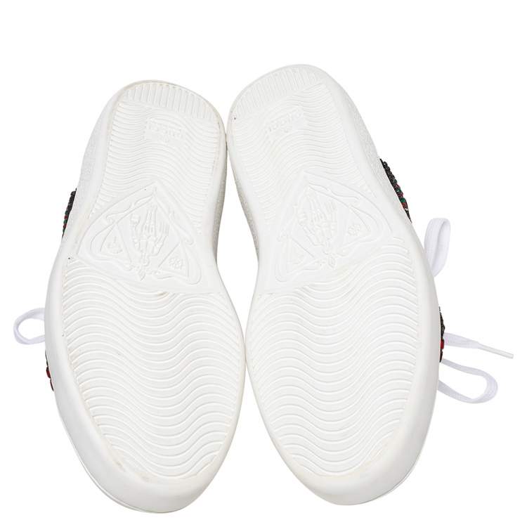 Pre Owned Gucci White Leather Ace Arrow Embellished Low Top Sneakers Size 40.5
