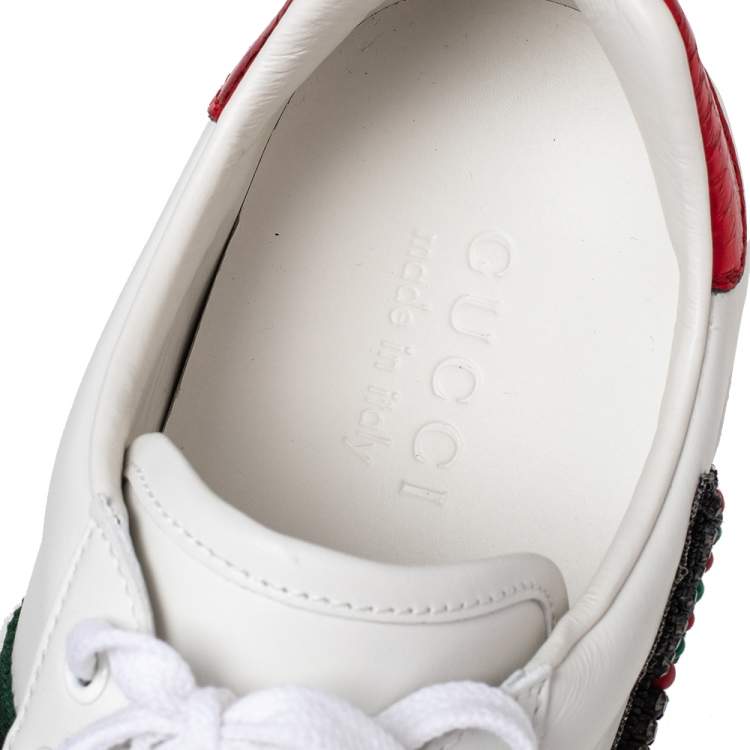 Pre Owned Gucci White Leather Ace Arrow Embellished Low Top Sneakers Size 40.5