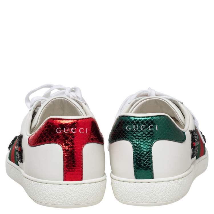 Pre Owned Gucci White Leather Ace Arrow Embellished Low Top Sneakers Size 40.5