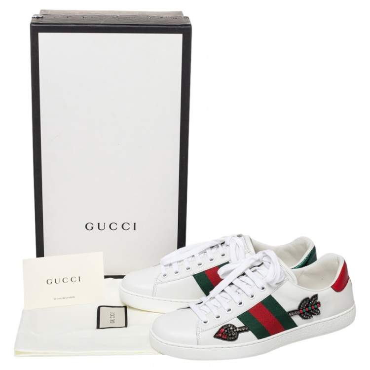 Pre Owned Gucci White Leather Ace Arrow Embellished Low Top Sneakers Size 40.5