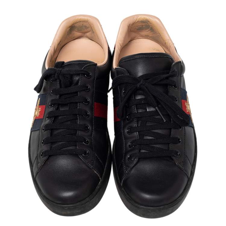 Pre Owned Gucci Black Leather Ace Bee Embroidered Low Top Sneakers Size 44.5