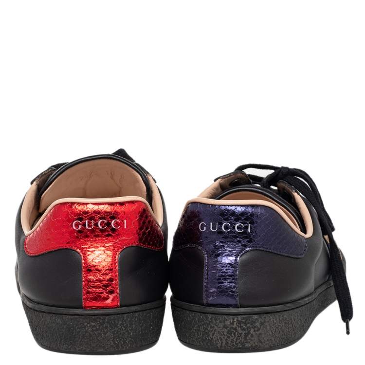 Pre Owned Gucci Black Leather Ace Bee Embroidered Low Top Sneakers Size 44.5