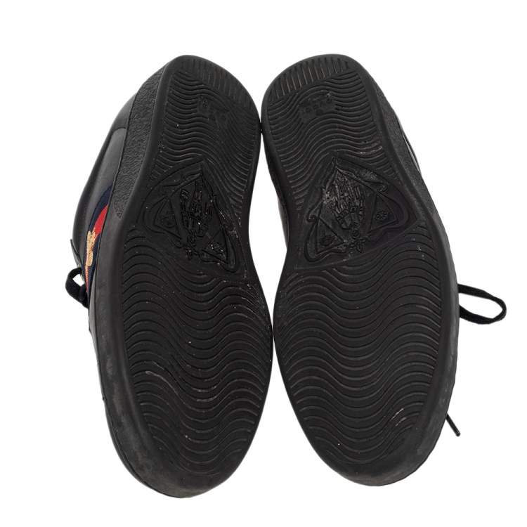 Pre Owned Gucci Black Leather Ace Bee Embroidered Low Top Sneakers Size 44.5