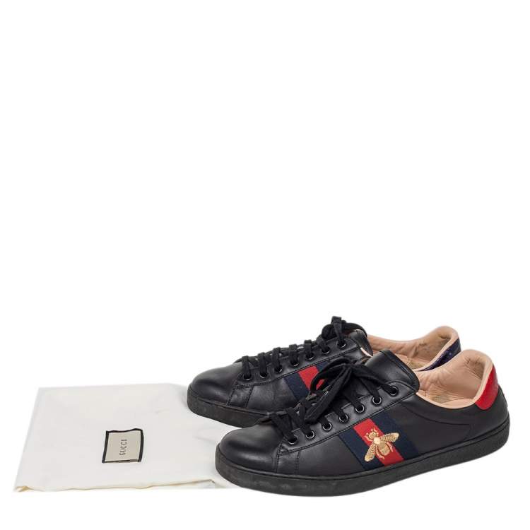 Pre Owned Gucci Black Leather Ace Bee Embroidered Low Top Sneakers Size 44.5