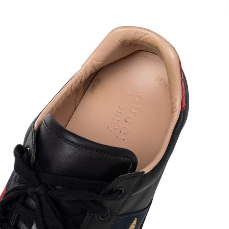 Pre Owned Gucci Black Leather Ace Bee Embroidered Low Top Sneakers Size 44.5