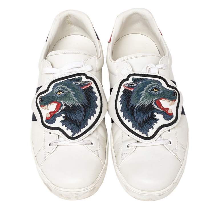 Pre Owned Gucci White Leather Ace Removable Patch Low Top Sneakers Size 45