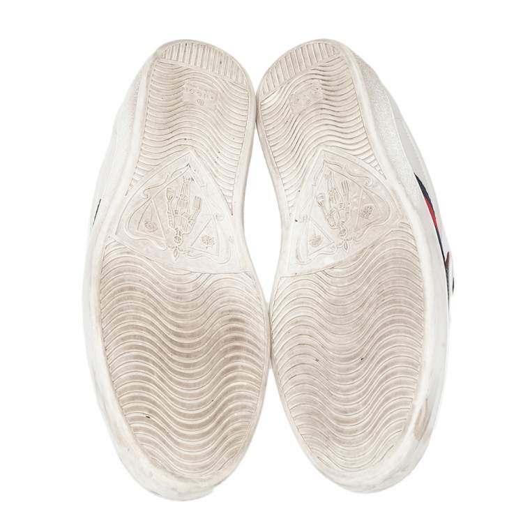 Pre Owned Gucci White Leather Ace Removable Patch Low Top Sneakers Size 45
