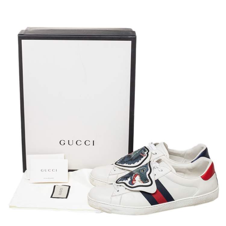 Pre Owned Gucci White Leather Ace Removable Patch Low Top Sneakers Size 45
