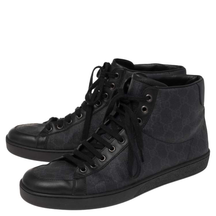 Pre Owned Gucci Black/Navy Blue GG Supreme Canvas And Leather Brooklyn High Top Sneakers Size 43