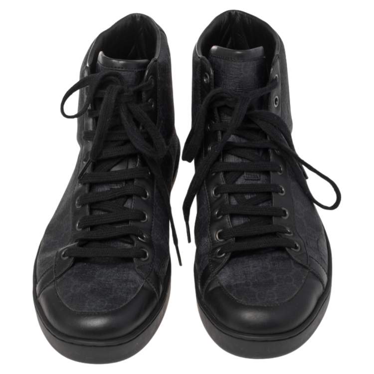 Pre Owned Gucci Black/Navy Blue GG Supreme Canvas And Leather Brooklyn High Top Sneakers Size 43