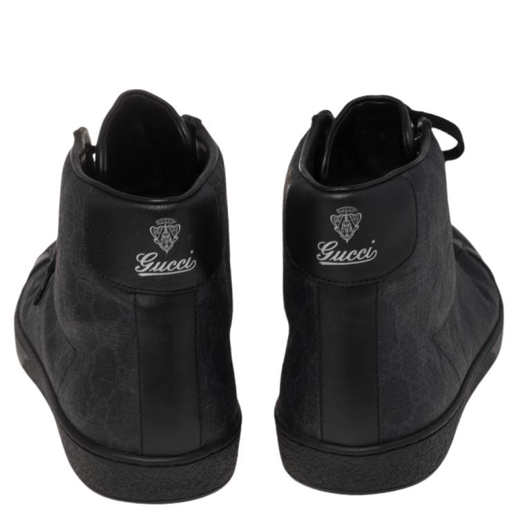 Pre Owned Gucci Black/Navy Blue GG Supreme Canvas And Leather Brooklyn High Top Sneakers Size 43