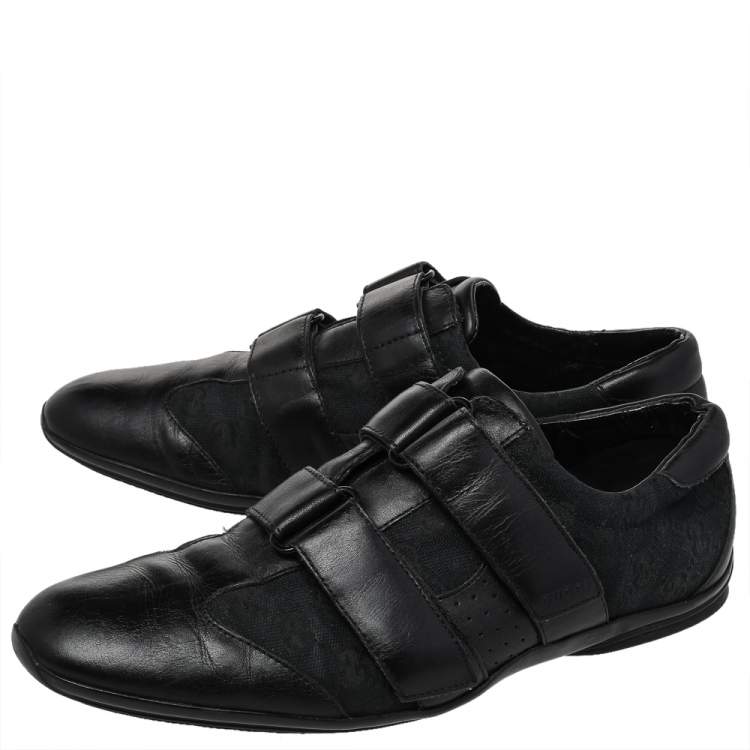 Pre Owned Gucci Black GG Canvas and Leather Velcro Sneakers Size 41.5