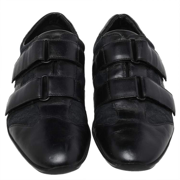 Pre Owned Gucci Black GG Canvas and Leather Velcro Sneakers Size 41.5