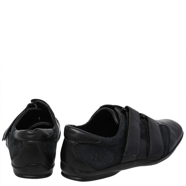 Pre Owned Gucci Black GG Canvas and Leather Velcro Sneakers Size 41.5