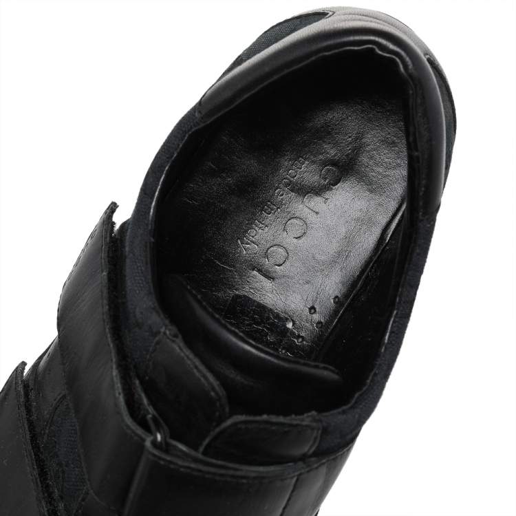 Pre Owned Gucci Black GG Canvas and Leather Velcro Sneakers Size 41.5