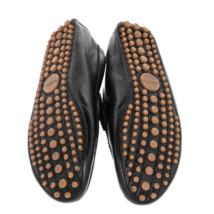 Pre Owned Gucci Black Leather Web Trim Slip On Loafers Size 42