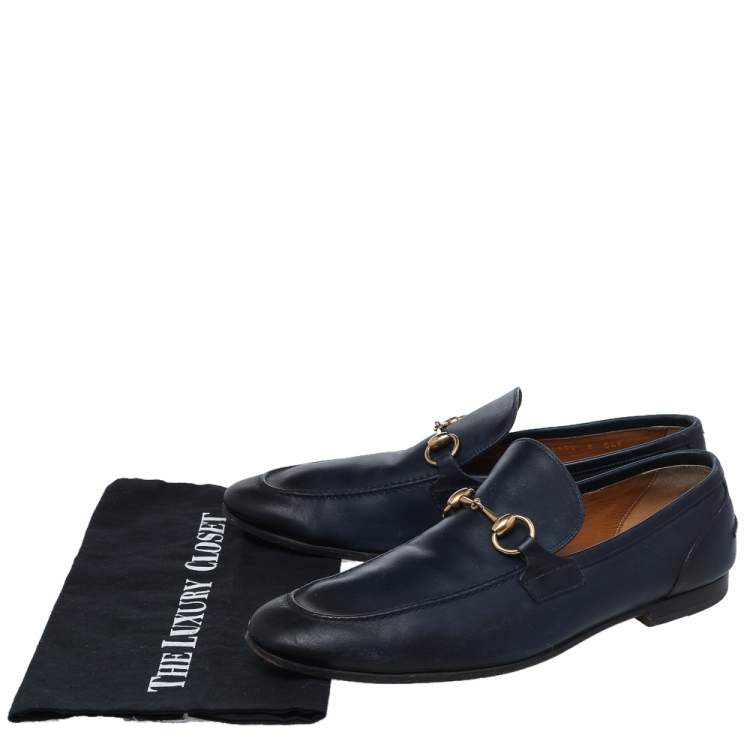 Pre Owned Gucci Blue Leather Horsebit Slip On Loafers Size 42