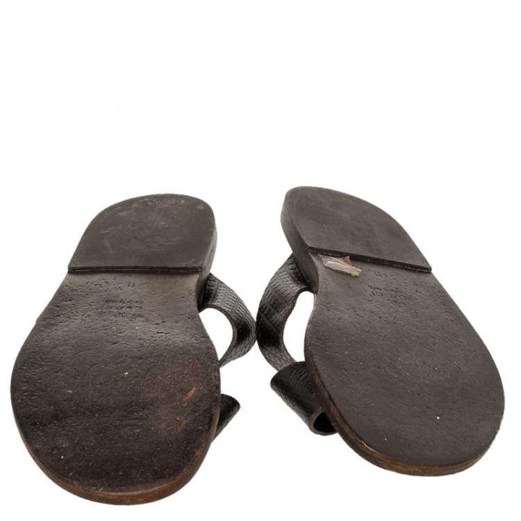 Pre Owned Gucci Dark Brown Diamante Leather Criss Cross Flat Slides Size 45