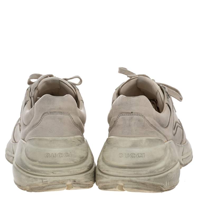Pre Owned Gucci Ivory White Distressed Leather Rhyton Low Top Sneakers Size 42.5