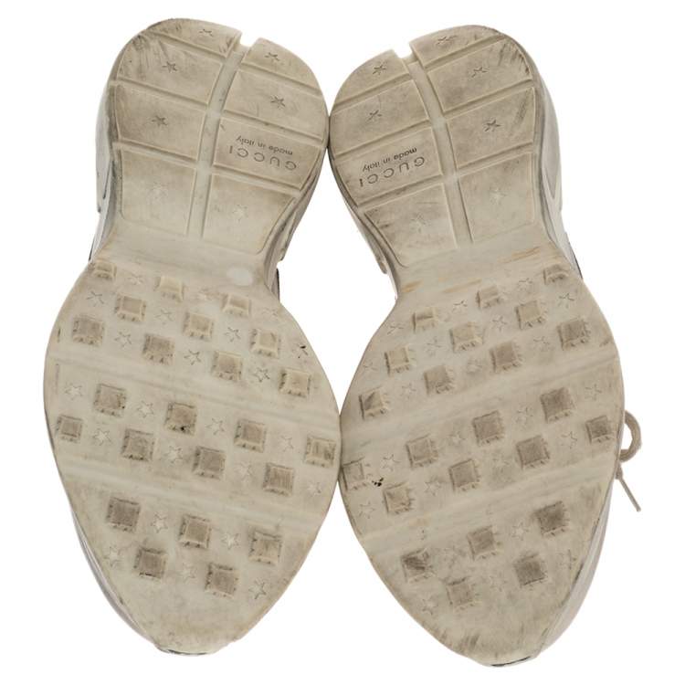 Pre Owned Gucci Ivory White Distressed Leather Rhyton Low Top Sneakers Size 42.5