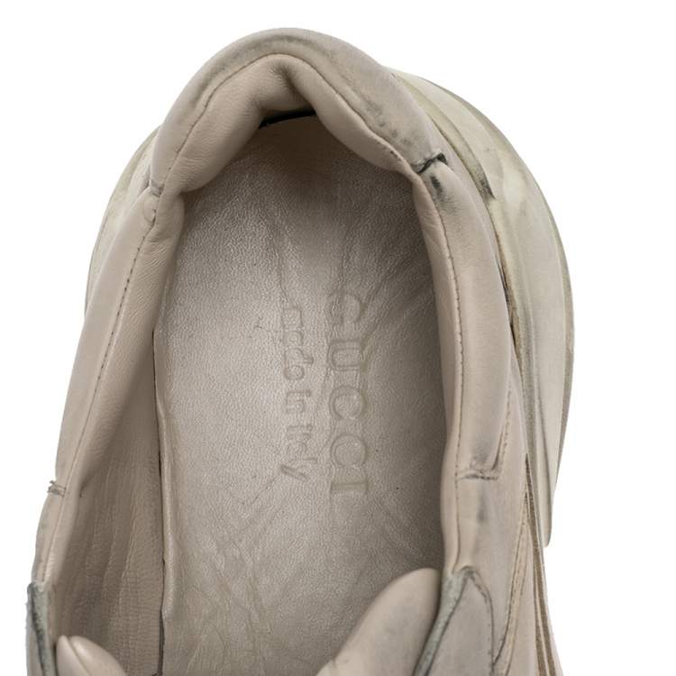 Pre Owned Gucci Ivory White Distressed Leather Rhyton Low Top Sneakers Size 42.5