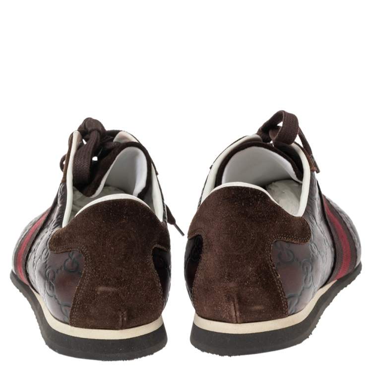 Pre Owned Gucci Brown Guccissima Leather And Suede Web Detail Sneakers Size 41